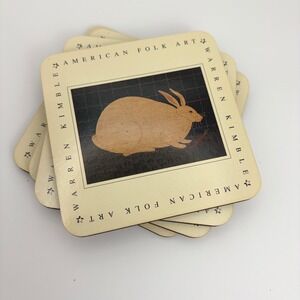 Warren Kimble Otagiri American Folk Art Rabbit Coasters Set of 4 Vintage
